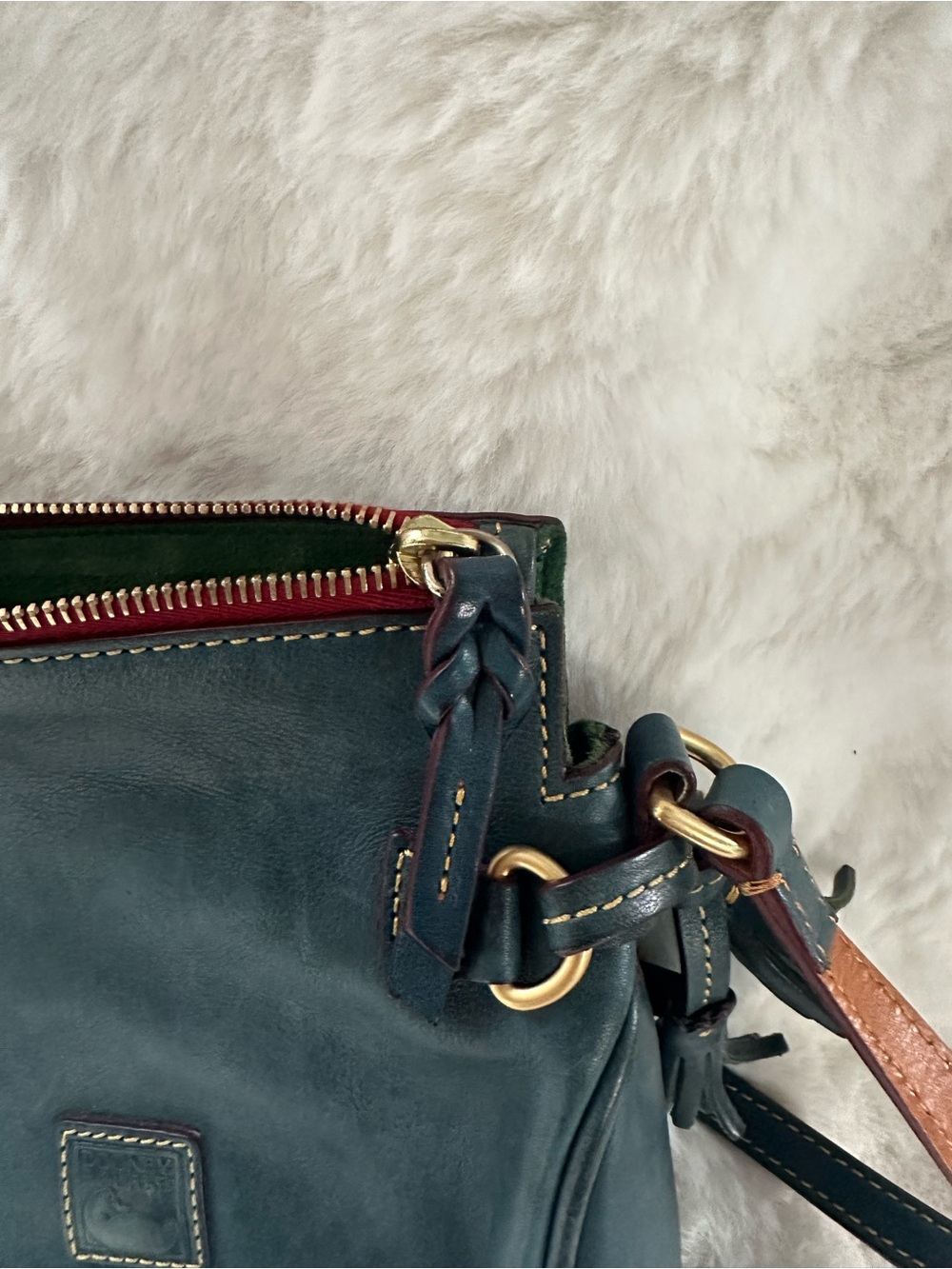 SOLD — DO NOT BUY. Dooney & Bourke Teal and Burgundy Leather Crossbody Bag - Picture 2 of 5